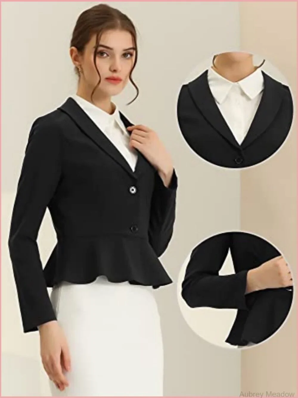 Cropped Blazer Lapel Collar Long Sleeve Peplum Ruffles Office Suit Jacket